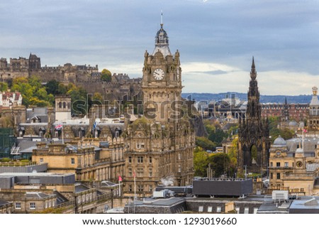Beautiful sightseens on old town of Edinburgh from Calton Hill