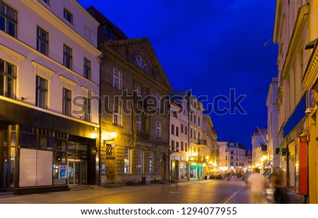 Image of Torun  city historical streets and  building at evening in Poland