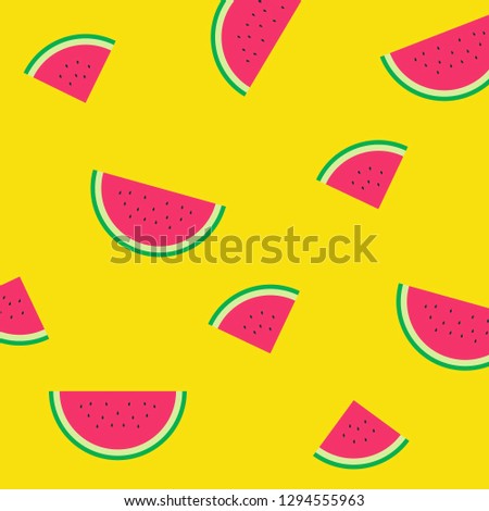 Simple Colored Watermelon Vector Pattern in Yellow Background 