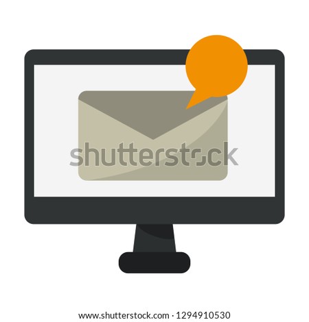 computer screen with email and bubble symbol