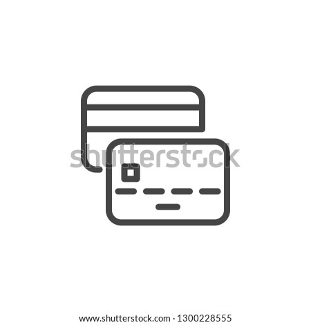 Abstract plastic card simple icon. Banking debit or credit card line pictogram. Withdrawing money from ATM, paying online, storing finance concept sign. Vector illustration isolated on white