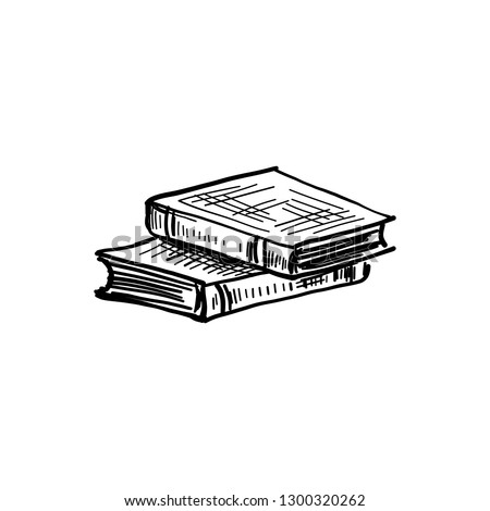 Pile of vintage books hand drawn vector illustration, retro stack ink sketch isolated on white background, decorative engraved romantic element for design scrapbook, greeting card and invitation