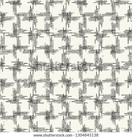 Monochrome Variegated Stroke Grid Check. Seamless Pattern.