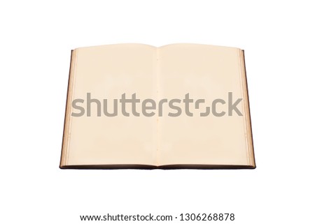 Picture of an old book, open and without text on your pages. Isolated with white background