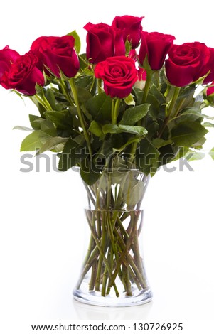 Bouquet of red roses on white backround.