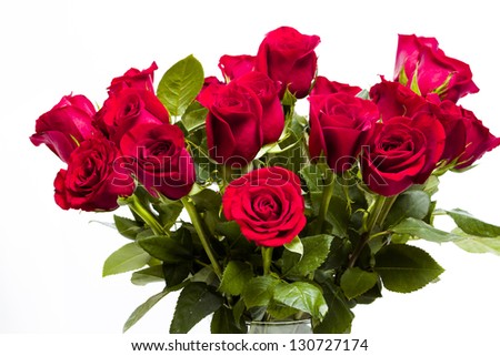Bouquet of red roses on white backround.