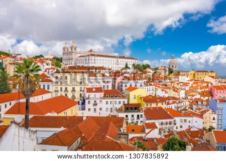 Lisbon, Portugal city skyline over the Alfama district. 