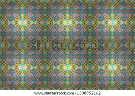 Symmetrical tile design in orange, pink and blue colors. Oriental tiles, raster seamless islamic pattern with pretty oriental curves and mandalas details.