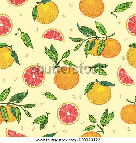Grapefruit and orange seamless pattern. Vector illustration with citrus fruits on light background.