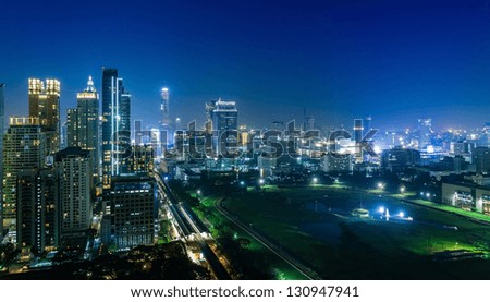 Bangkok city night view and sport stadium, Thailand