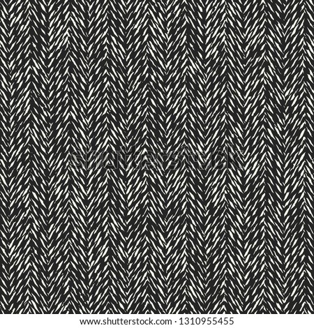 Monochrome Mottled Irregularly Textured Herringbone Motif. Seamless Pattern.