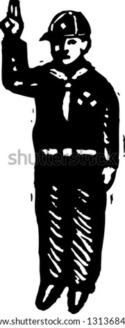 Black and white vector illustration of a cub scout
