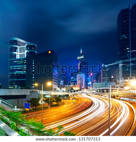 traffic in Hong Kong at night
