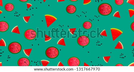Pattern watermelons, slices of watermelon, seeds, summer. Trend of style. Vector illustration of a seamless texture. Summer time concept - vector graphics