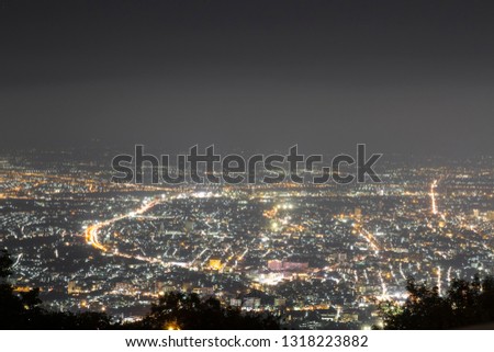 Night scene from viewpoint of Doi Suthep to the city of Thailand's Chiang Mai province