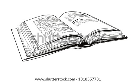 Realistic sketch of an open book. The book is isolated on a white background. Vector illustration