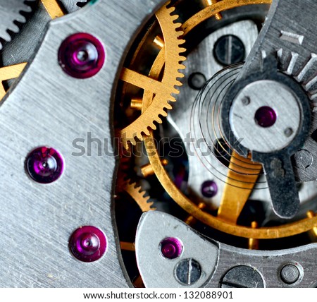 metal clock mechanism with the gears