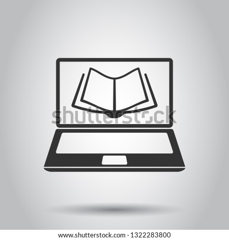 Elearning education icon in flat style. Study vector illustration on white background. Laptop computer online training business concept.