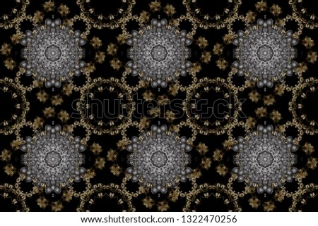 Golden element on black and gray colors. Damask seamless repeating background. Gold Wallpaper on texture background. Gold floral ornament in baroque style.