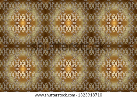 Seamless oriental ornament in the style of baroque. Raster traditional classic golden seamless pattern on white and brown colors.