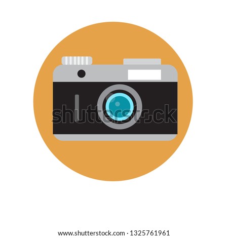 Camera vector icon illustration, flat style on a colored background