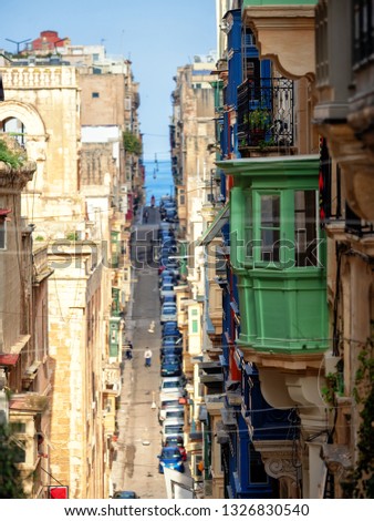 Traditional balconies of Valletta, Malta. Shallow depth of field.