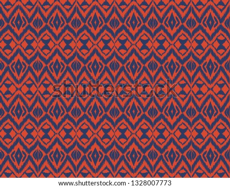 Ikat seamless pattern. Vector tie dye shibori print with stripes and chevron. Ink textured japanese background. Ethnic fabric vector. Bohemian fashion. Endless watercolor texture. African rug.