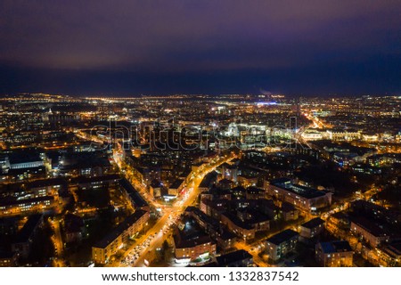 Aerial view of the night cityscape of Kaliningrad, Russia