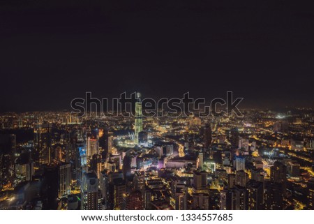 Kuala lumpur cityscape. Panoramic view of Kuala Lumpur city skyline at night viewing skyscrapers building in Malaysia New attraction of Kuala Lumpur, which will be the highest tower in Malaysia and
