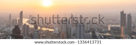 Panorama view of Bangkok city. Cityscape of Bangkok modern office buildings, Thailand.