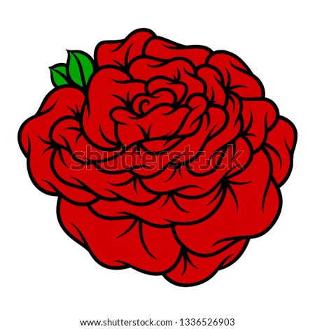 Flower rose, red buds and green leaves. Isolated on white background. Vector illustration