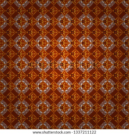 Seamless geometric vector pattern, oriental style in red, orange and brown colors.