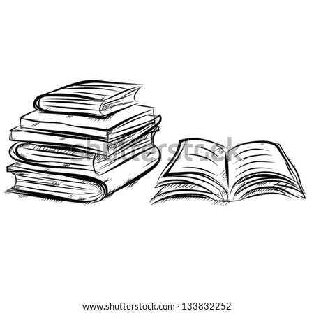 pile books, black line sketching image, isolated vector
