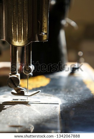 Old vintage sewing machine, selective focus