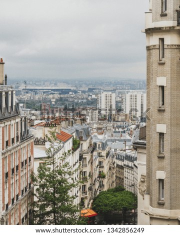 View of streets and buildings in Montmartre in Paris, France