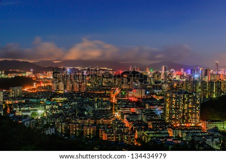 City of Shenzhen,At night, the lights shining in Shenzhen exceptionally beautiful