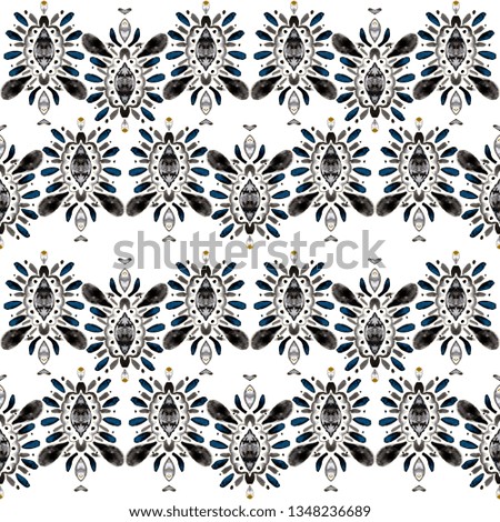 Watercolor seamless pattern with ikat.Tie dye watercolor seamless pattern. Tribal ethnic texture. Decoration illustration. Vintage bohemian print. Damask graphic ornament. 