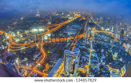 Traffic in Bangkok city night view