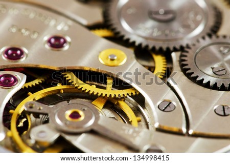 Mechanism of a pocket watch close up image