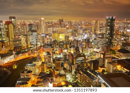 Osaka urban city at night view. Japan.