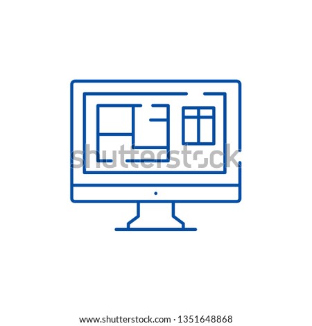 Online interior design line icon concept. Online interior design flat  vector symbol, sign, outline illustration.