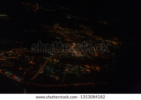 Night city from the airplane window