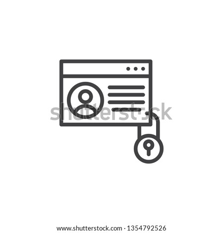 Personal data protection line icon. linear style sign for mobile concept and web design. Account web page with security lock outline vector icon. Symbol, logo illustration. Pixel perfect vector 