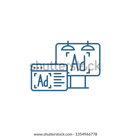 Advertising line icon concept. Advertising flat  vector symbol, sign, outline illustration.