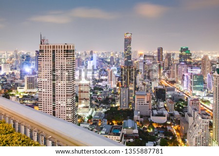 aerial view of Bangkok City skyscrapers with King Power MahaNakhon building Thailand 