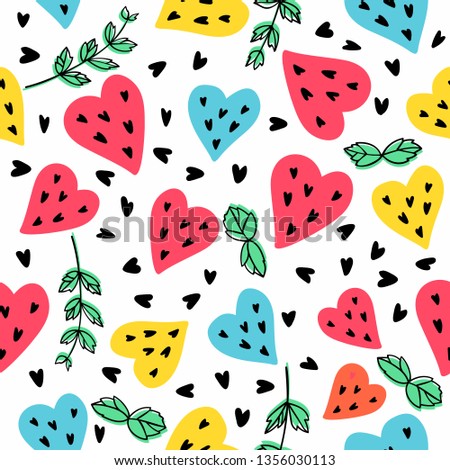 Seamless vector pattern with watermelons and mint.Bright summer background.