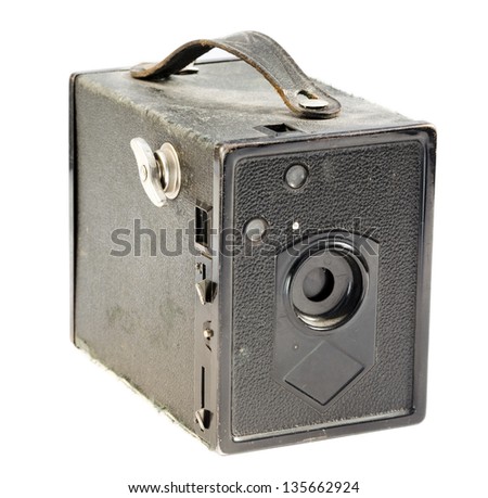 Vintage pinhole camera isolated on white background.