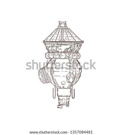 Hand drawn digital sketch illustration of spacecraft isolated on white art