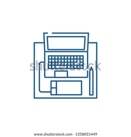 Workplace with a laptop line icon concept. Workplace with a laptop flat  vector symbol, sign, outline illustration.
