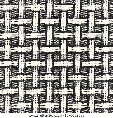 Monochrome Basket Weave Textured Distressed Background. Seamless Pattern.